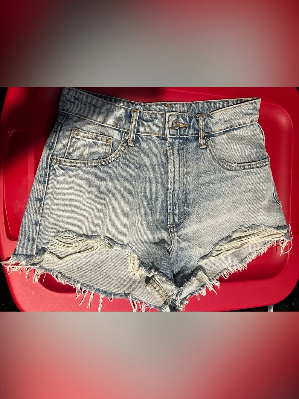 Zara 2PC TRF High-Waisted Distressed heavily frayed, raw, Denim Shorts SZ 2
